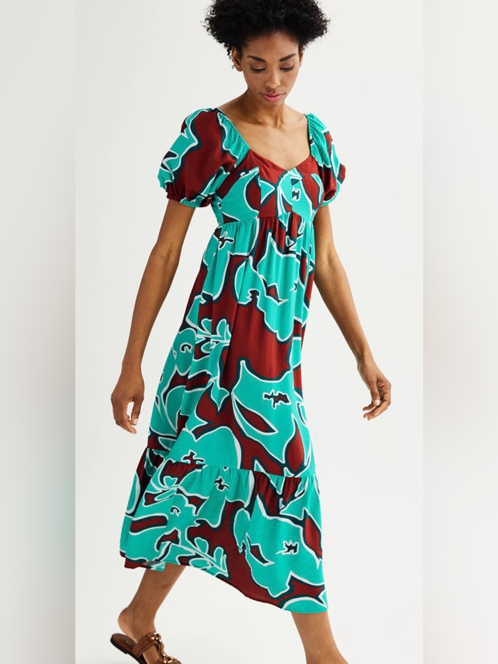 Nine West Teal Floral boho Maxi Dress small euc